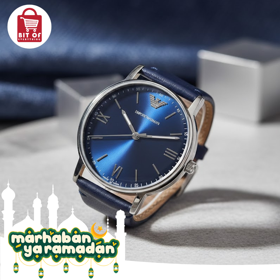 Emporio Armani Men's Classic Blue Sunray Dial Leather Watch