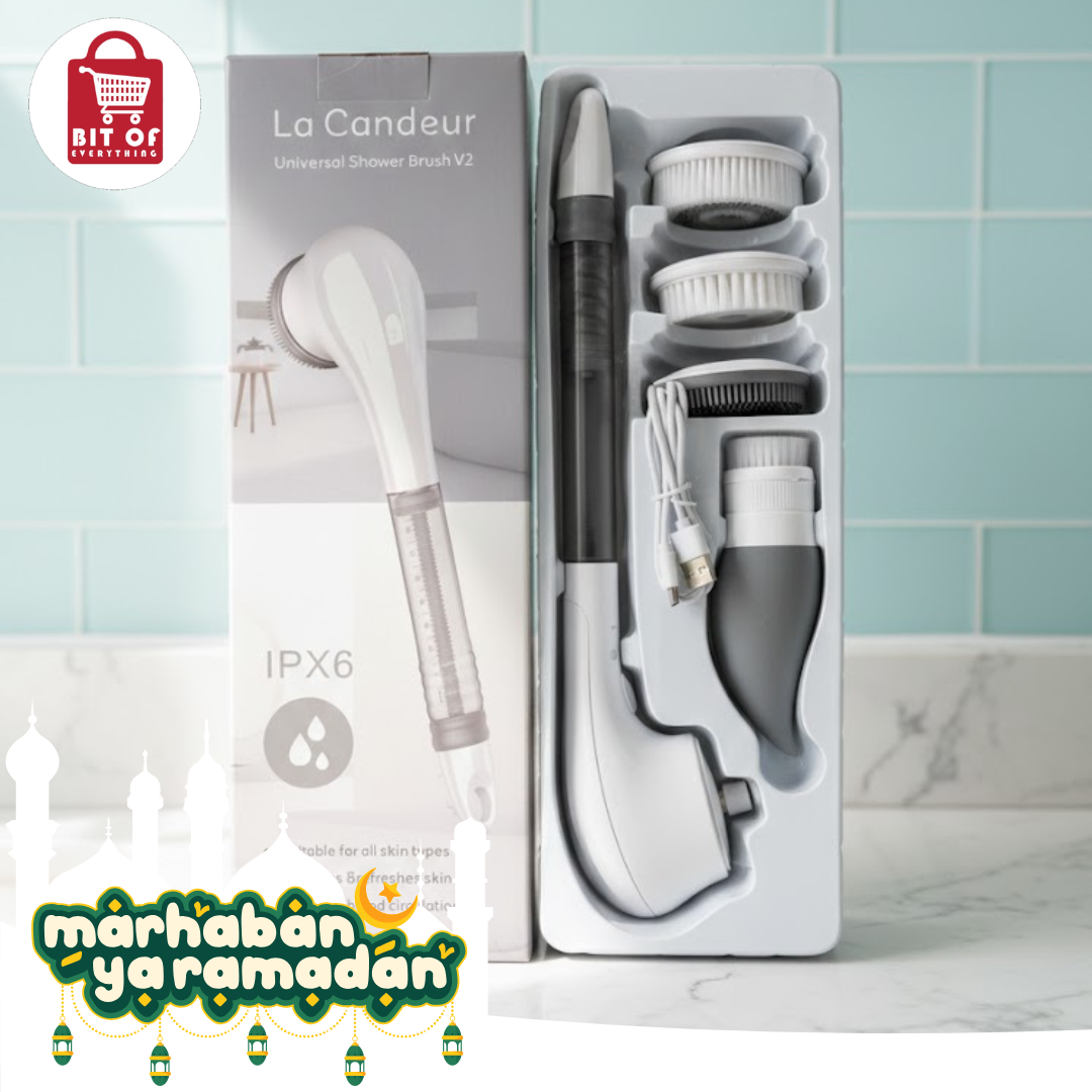 La Candeur Universal Electric Shower Brush V2 - 5-in-1 Waterproof Body Scrubber Kit