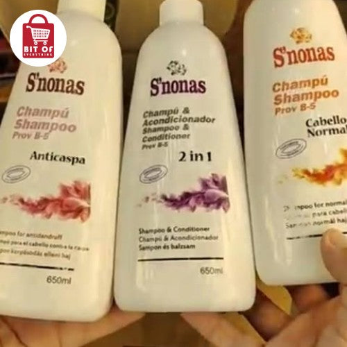 S'nonas Pro-Vitamin B5 Hair Care: Antidandruff, 2-in-1, and Normal Hair Shampoos (650ml) (EACH)