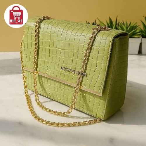 Croc-Embossed Shoulder Bag – Chic Gold Chain with Signature MK Logo ✨