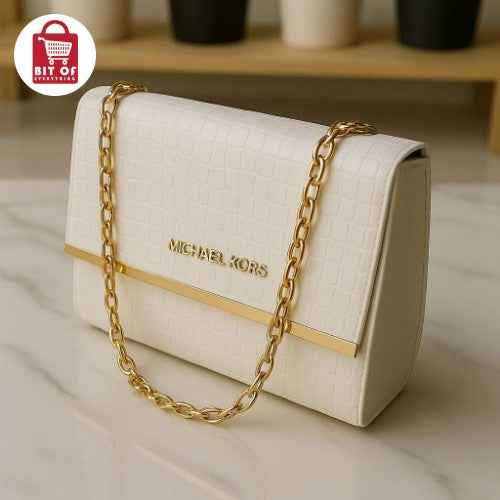 Chic Croc-Embossed Shoulder Bag – Gold Chain Strap with MK Logo ✨