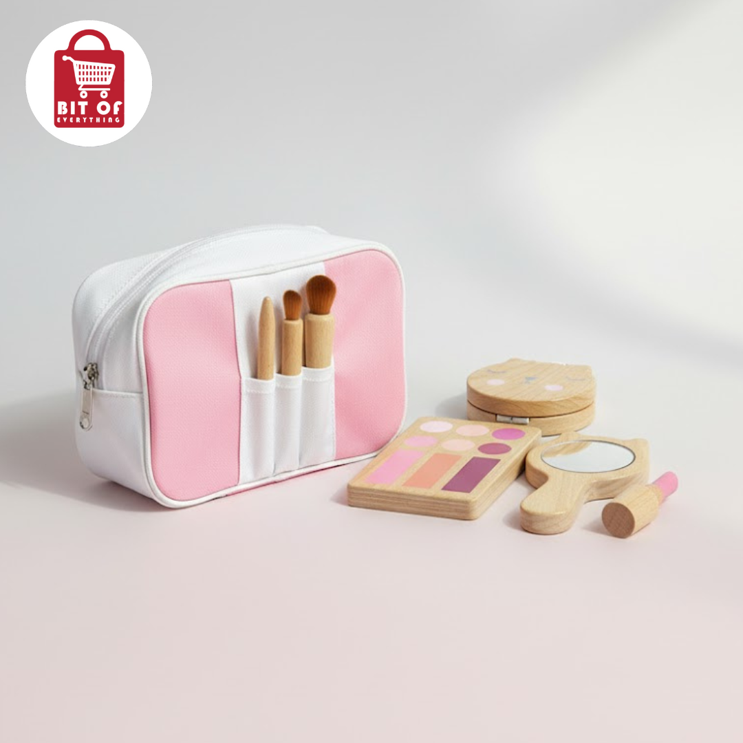 Wooden Pretend Play Makeup Set β Pink & White Cosmetic Bag for Kids πβ¨