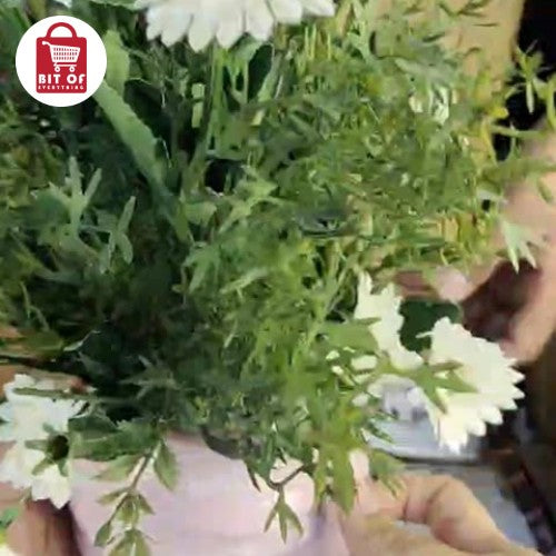 Elegant Ribbed Ceramic Vase with Artificial Rosebud Bouquet - Modern Home Decor Centerpiece