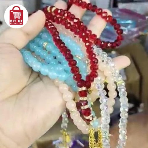 Premium Handcrafted Crystal Tasbih - Elegant Prayer Beads with Gold-Toned Tassels (EACH-BIG)