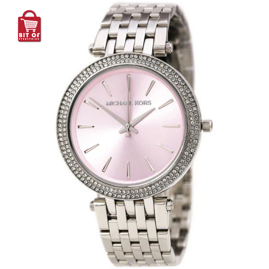 Michael Kors Darci Silver Stainless Steel Pink Dial Quartz Watch for Ladies - MK-3352