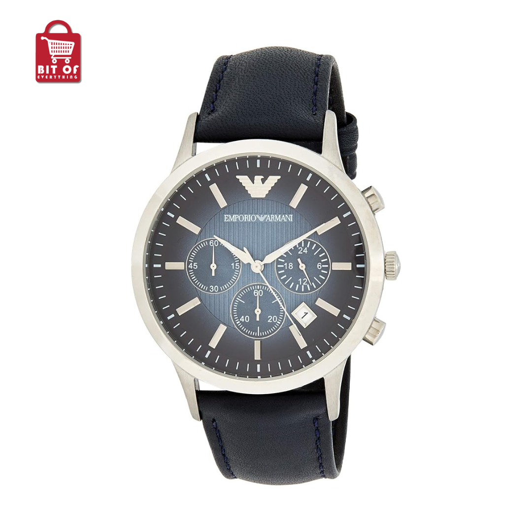 Emporio Armani AR2473 Blue Chronograph Dial Blue Leather Strap Men's W