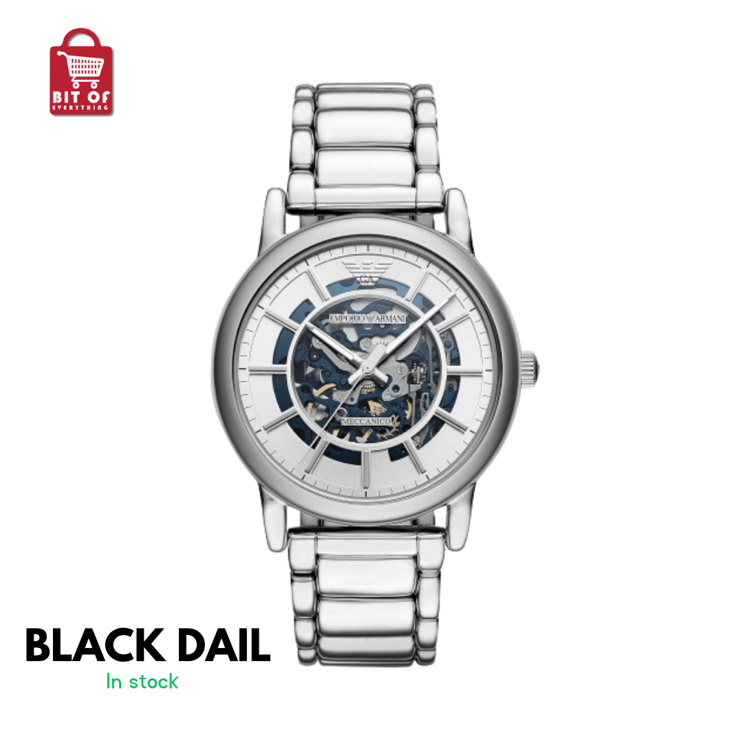 Emporio Armani Stainless Steel Strap Silver Casing Skeleton Dial Men's Watch AR1980