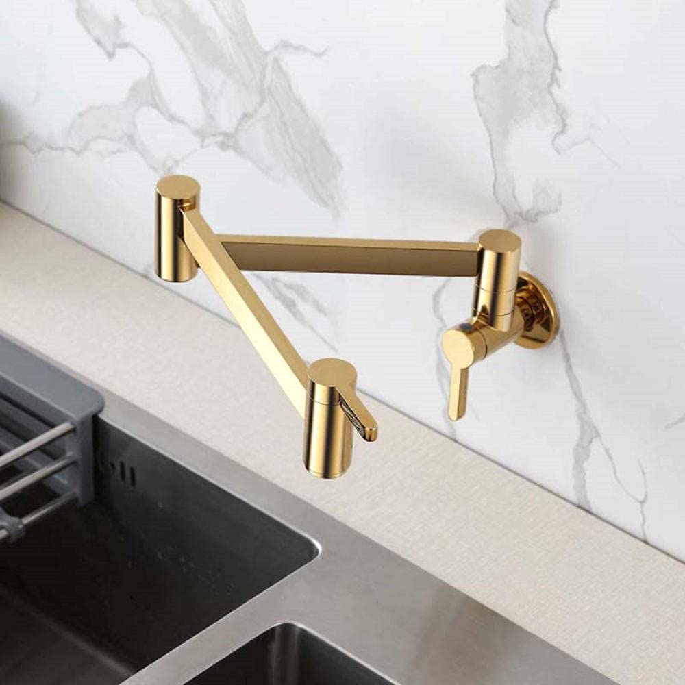 Brass Kitchen Faucets Brushed Gold New Sink Mixers Wall Mounted Faucets Single Handle Extendable and Rotatable Black Type Cold Folding