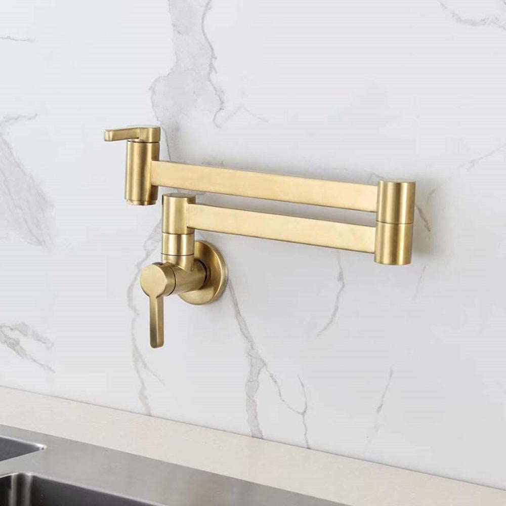 Brass Kitchen Faucets Brushed Gold New Sink Mixers Wall Mounted Faucets Single Handle Extendable and Rotatable Black Type Cold Folding