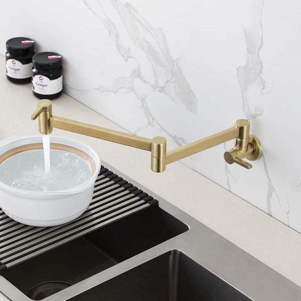 Brass Kitchen Faucets Brushed Gold New Sink Mixers Wall Mounted Faucets Single Handle Extendable and Rotatable Black Type Cold Folding