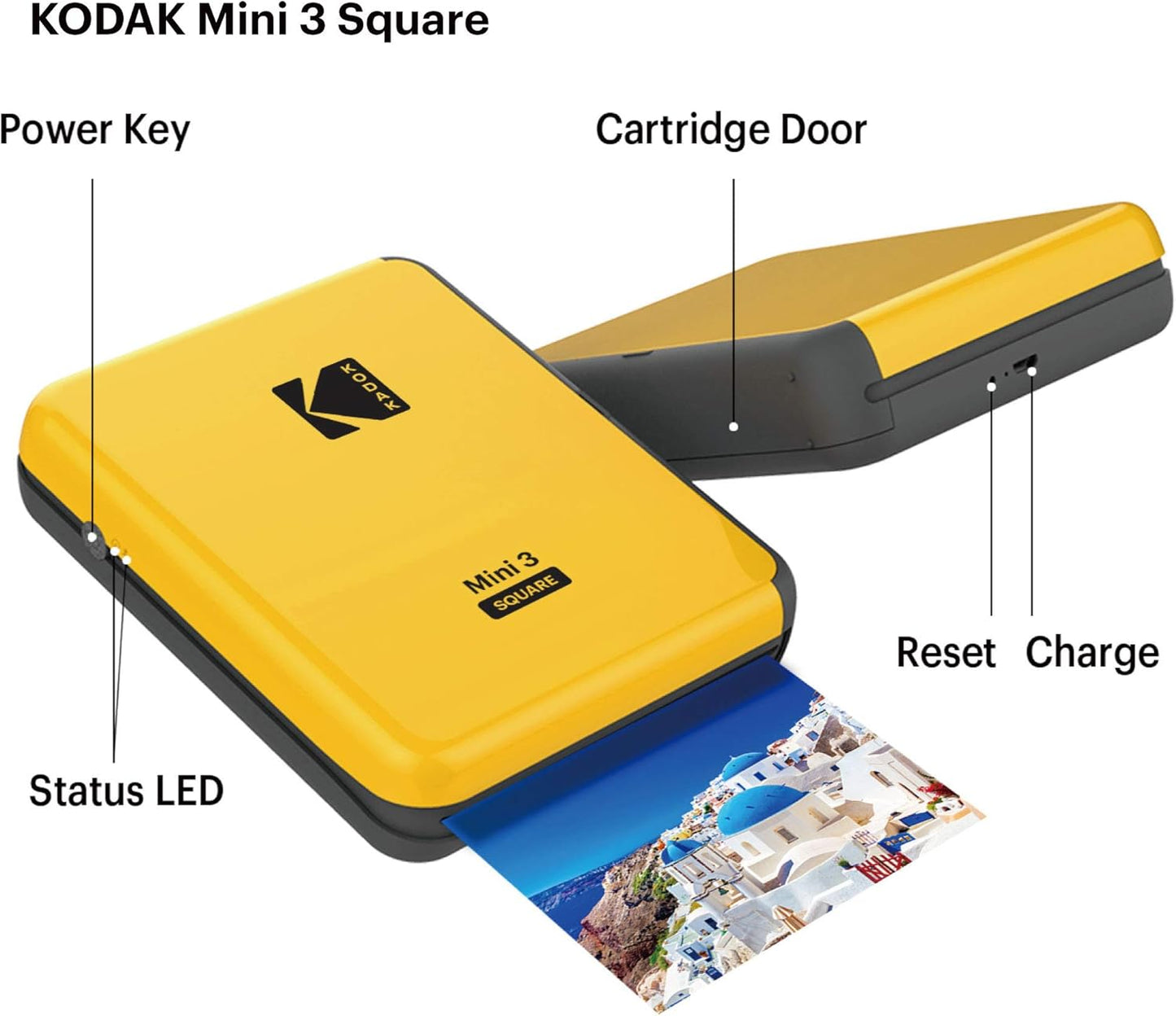 KODAK Mini 3 Square Portable Wireless Mobile Photo Printer, Print Social Media Photos with iOS & Android Through Bluetooth, Real Photo (3 x 3), 4Pass Technology - Yellow