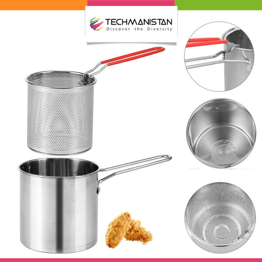 Techmanistan Stainless Steel Deep Fryer with Strainer Basket