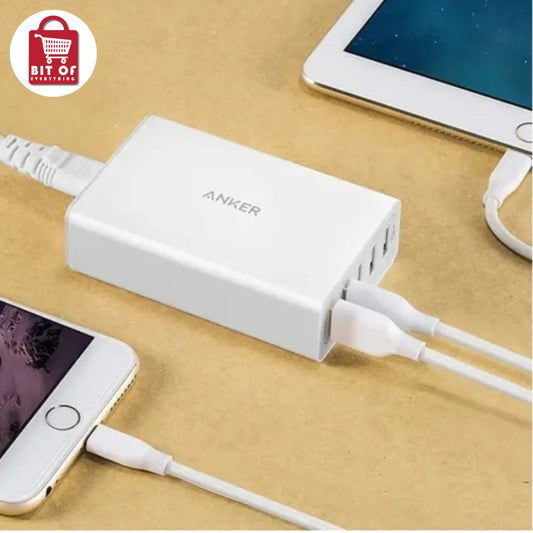 Anker PowerPort 5 Lite 5-Port USB Desktop Charger with PowerIQ Technology Power : 25W. * Input Voltage & Current : AC 100 ~ 240V / 0.8A * Output Voltage & Current: DC 5.0V / 5.0A Per Port: 5.0V / 1.0A - 2.4A (Max) * Operating Frequency : 50 / 60Hz * P