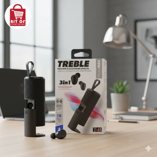 TRIBLE 3 IN 1 EARBUDS SPEAKER POWERBANKTREBLE 3-in-1 Wireless Speaker, Headphones & Power Bank – Ultimate Portable Audio & Charging