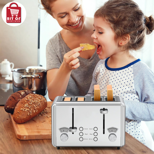 whall 4 Slice Toaster Stainless Steel, Toaster-6 Bread Shade Adjustments, Double Control Panel Bagel/Defrost/Cancellation Function, Extra Large Slots