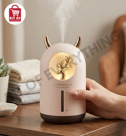 AuraMist Deer: Elegant Portable Ultrasonic Mini Humidifier & Diffuser with Warm Night Light