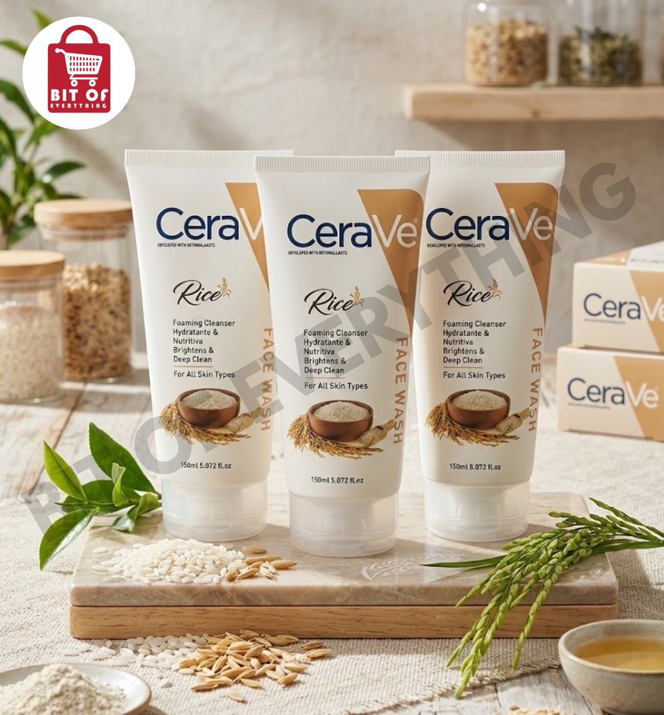 CeraVe Rice Foaming Cleanser – Brightening & Deep Cleaning Face Wash 150ml (EACH)