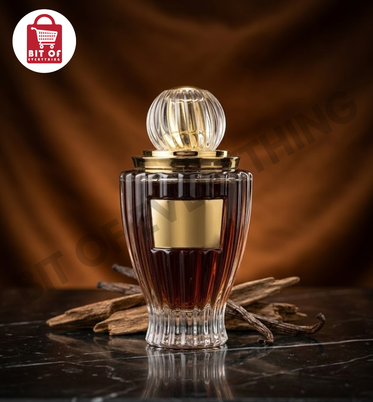 Luxurious Amber & Gold Ribbed Glass Perfume Bottle