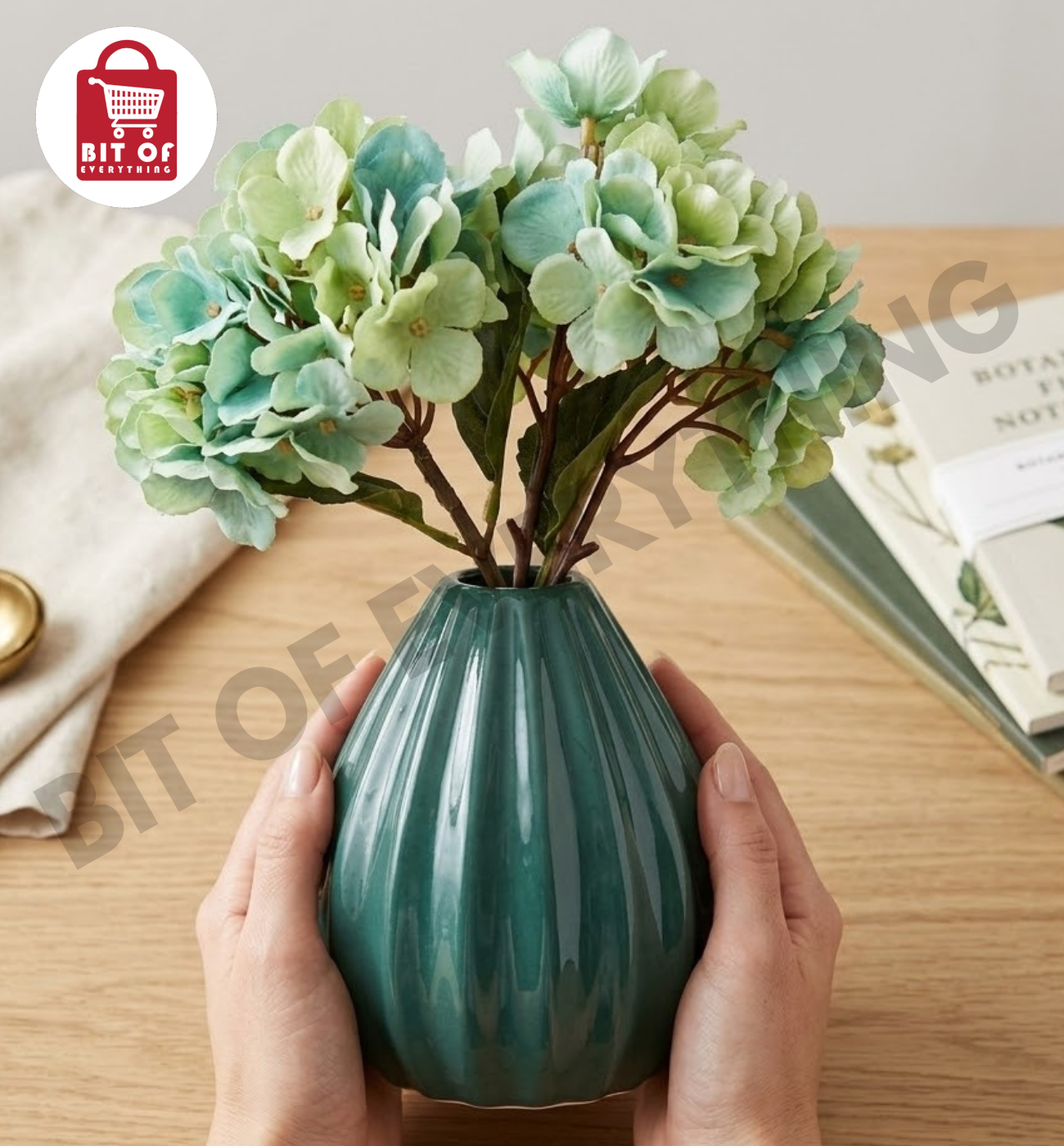 Elegant Ribbed Ceramic Vase with Artificial Rosebud Bouquet - Modern Home Decor Centerpiece