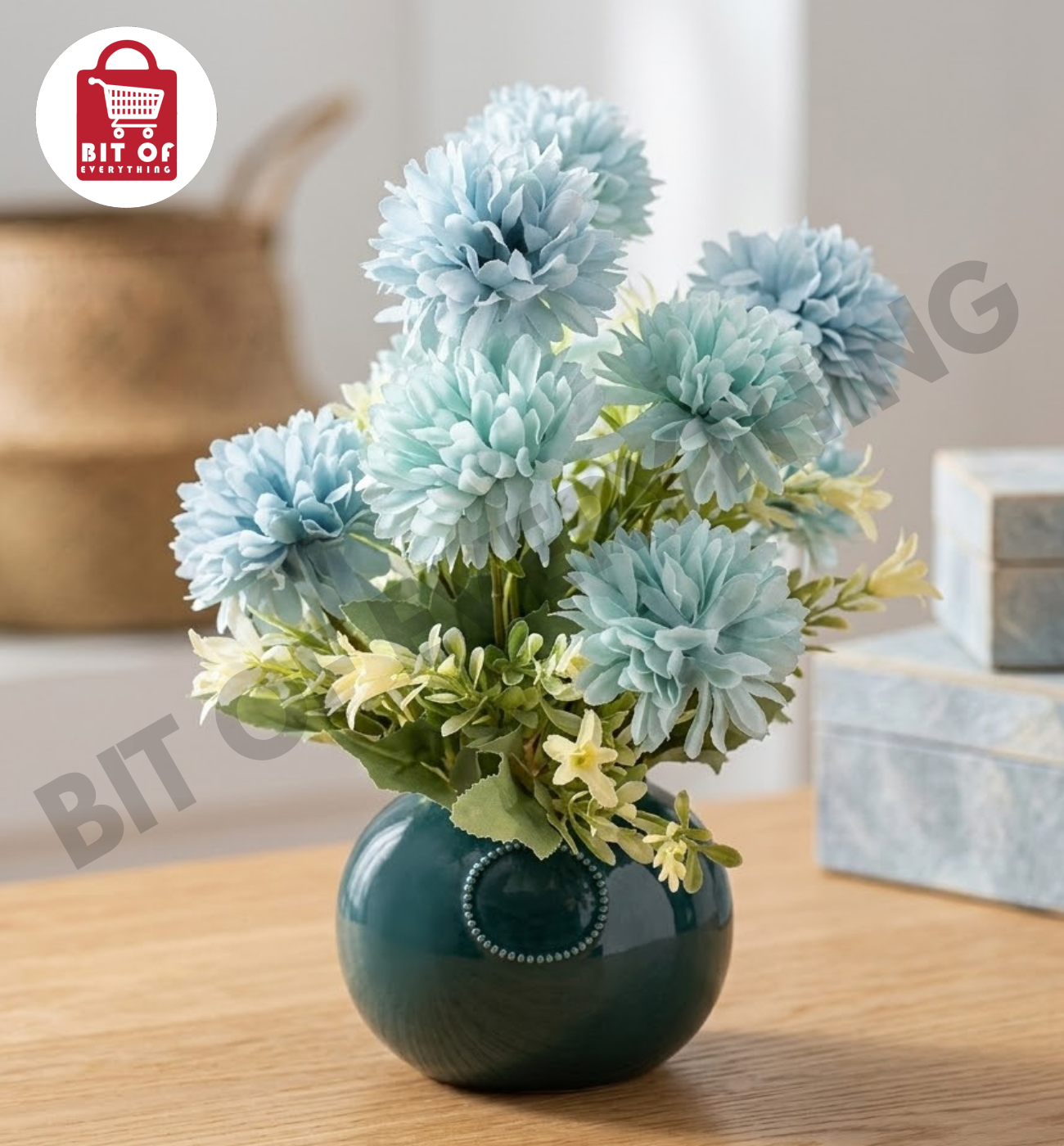 Elegant Ribbed Ceramic Vase with Artificial Rosebud Bouquet - Modern Home Decor Centerpiece