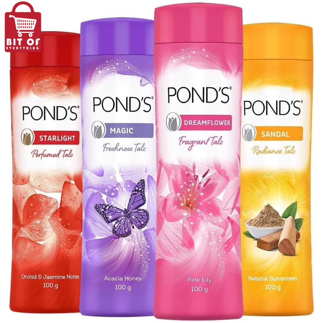 Ponds Sandal Radiance Talcum Powder with Natural Sun Protection| Perfumed Talc with Goodness of Real Sandalwood Oil for Smooth & Radiant Skin| Absorbs Sweat & Prevents Odour| Paraben-Free| (RANDOM)