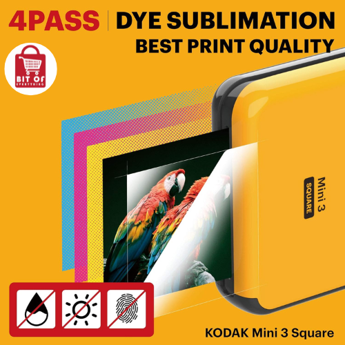 KODAK Mini 3 Square Portable Wireless Mobile Photo Printer, Print Social Media Photos with iOS & Android Through Bluetooth, Real Photo (3 x 3), 4Pass Technology - Yellow