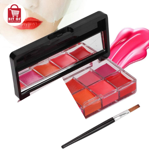 6 colors Lip Palette, Moisturizing Lipstick Waterproof Lip Gloss, with Lip Brush and Makeup Mirror