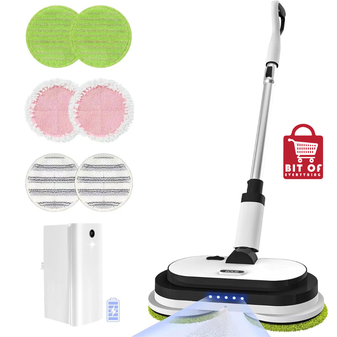 Cordless Electric Mop, Floor Cleaner with LED Headlight & Water Sprayer, Up to 60 mins Detachable Battery, Dual-Motor Powerful Spin Mop with 300ML Water Tank for Multi-Surface, Self-Propelled