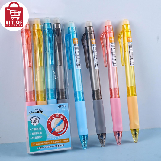 Joucien 4 Pieces/Box -0.5mm Black Quick Drying and Erasable Neutral Pen, Triangular Upright Posture, Soft Grip, and Press Neutral Pen-Blue -4 Pieces