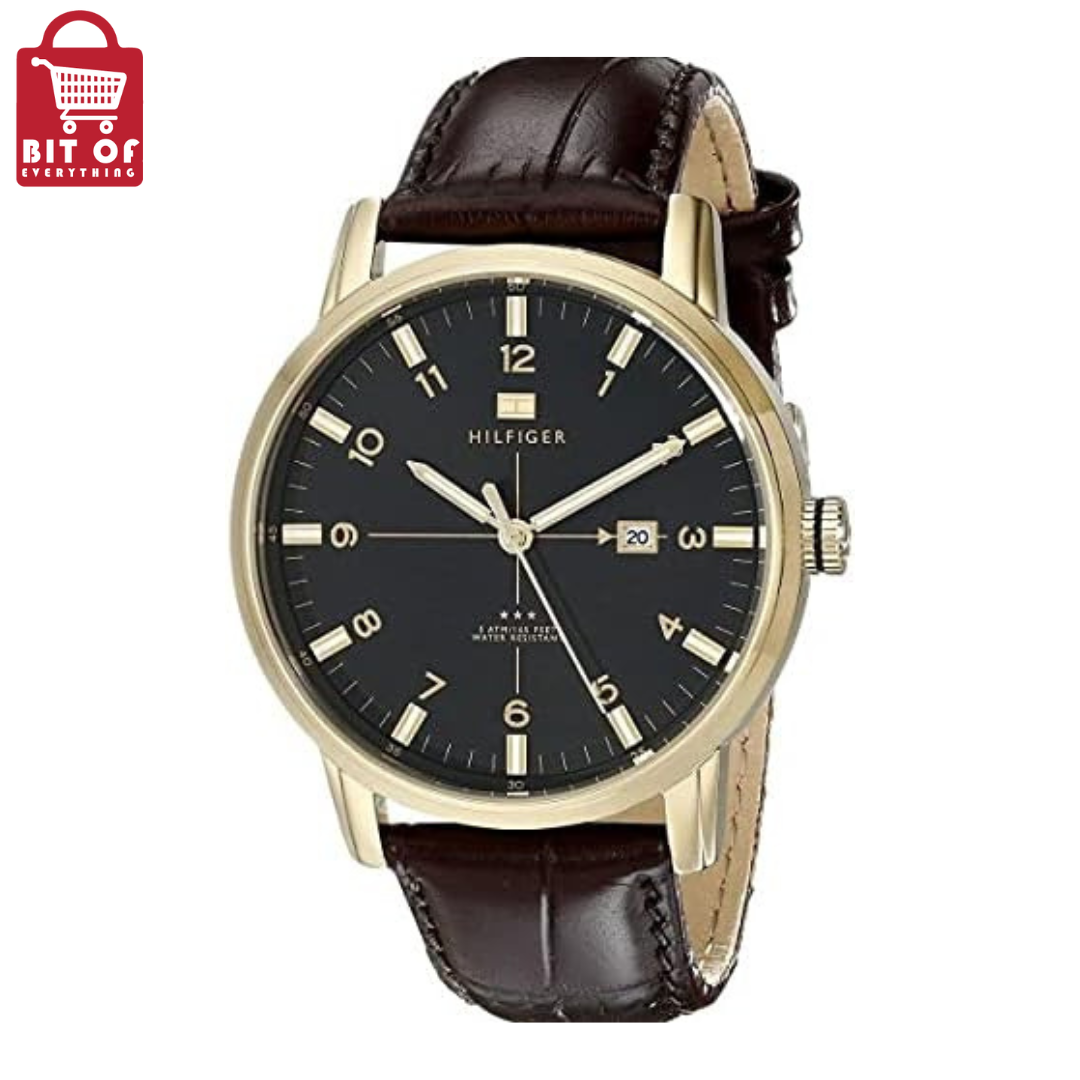 Tommy Hilfiger Brown Leather Black dial Watch for Men's 1710329