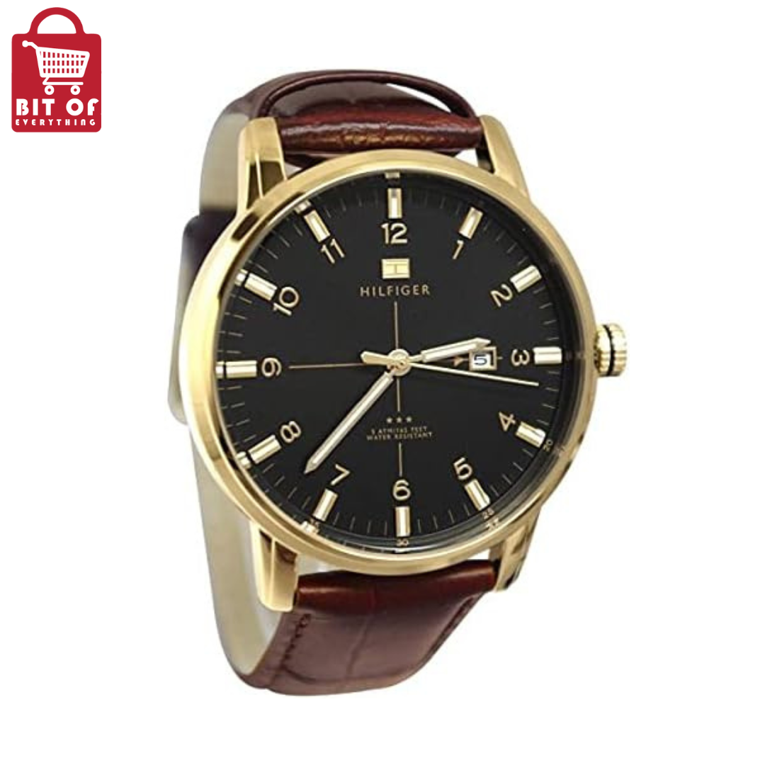 Tommy Hilfiger Brown Leather Black dial Watch for Men's 1710329