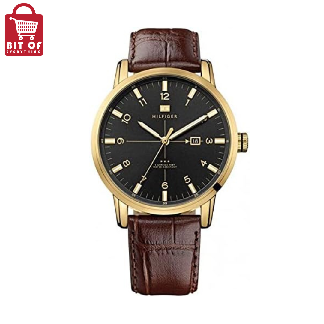 Tommy Hilfiger Brown Leather Black dial Watch for Men's 1710329
