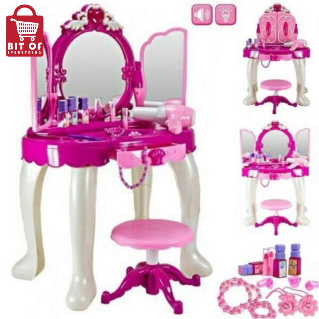 Girl's Glamour Vanity Mirror Dressing Table with Stool