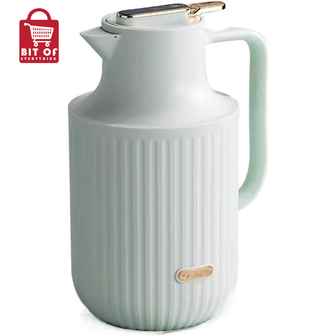 Insulated Teapot,Insulated Coffee jug,Household Thermos 1.5L/2L Intelligent Temperature Display Thermos Vacuum Glass Inner Thermos Insulation Pot (Color : 1, Size : 2L)(Blanc,2L)