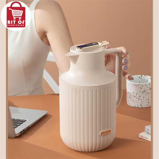 Insulated Teapot,Insulated Coffee jug,Household Thermos 1.5L/2L Intelligent Temperature Display Thermos Vacuum Glass Inner Thermos Insulation Pot (Color : 1, Size : 2L)(Blanc,2L)