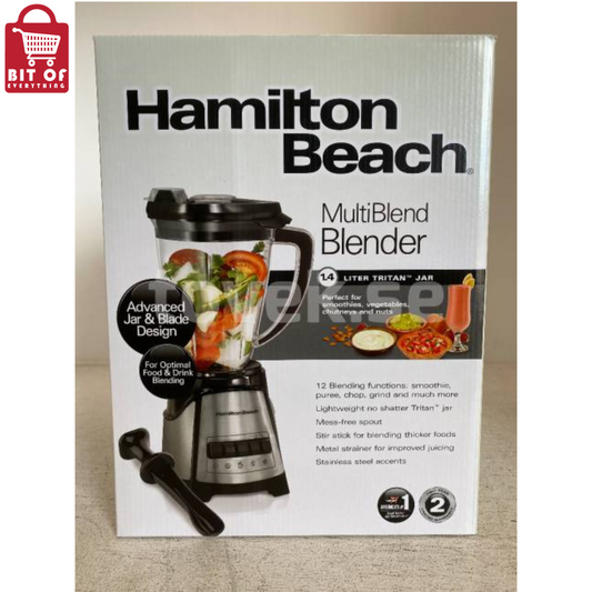 Hamilton Beach 1.4L Multiblend Blender With 12 Functions For Puree, Crush Ice, Shakes & Smoothies, Shatter-Proof Drip Freetritan Jar Stir Stick, 350 Watts, 58151-Sau