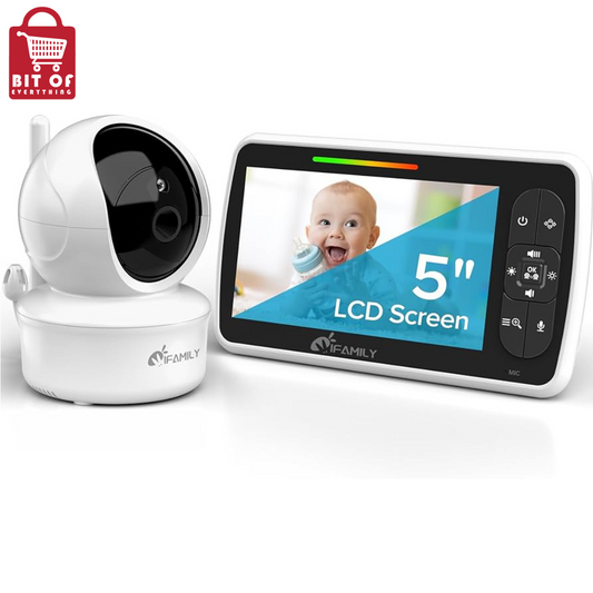 iFamily Baby Monitor - Large 5" Screen with 30Hrs Battery Life - Remote Pan-Tilt-Zoom;No WiFi, Two-Way Audio, Night Vision, Temperature, Lullabies, 960ft Long Range Baby Monitor with Camera and Audio