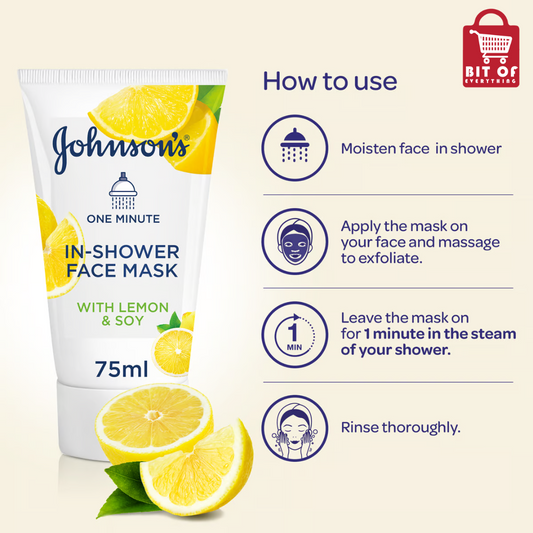 Johnson's Facial Mask 1 Minute In-Shower Face Mask with Natural Lemon & Soy 75 ml