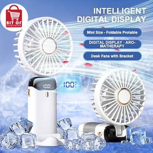 Hand Held Fan, Portable Mini USB Rechargeable Fans with 5 Speeds, Foldable Fan