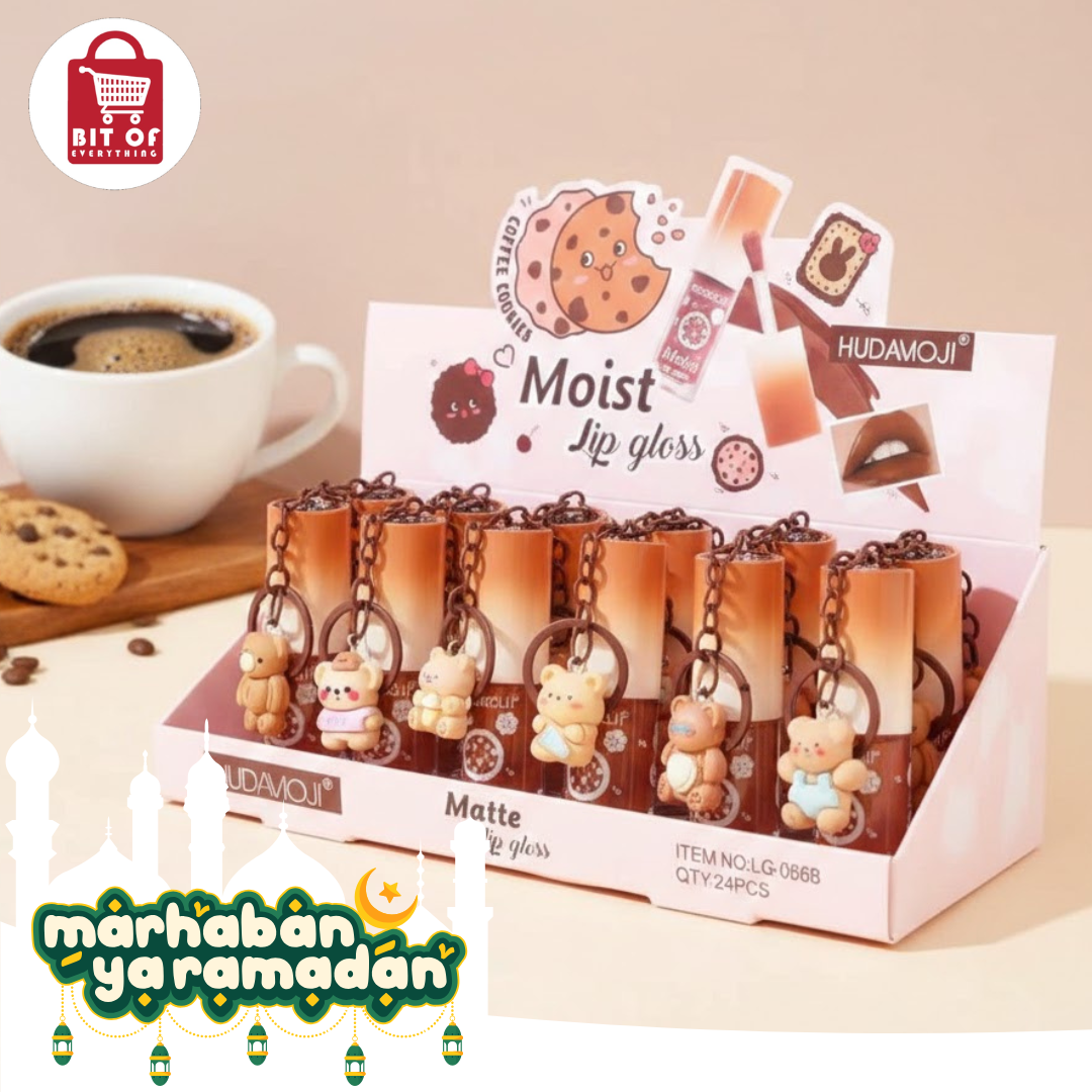 HUDAMOJI Coffee Cookie Matte Lip Gloss with Bear Keychain (Each)