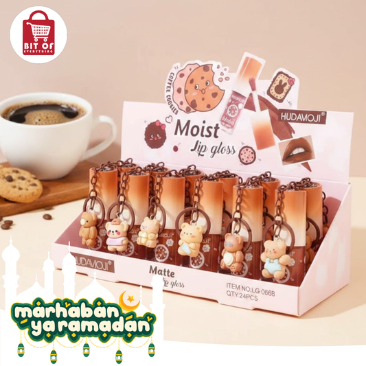 HUDAMOJI Coffee Cookie Matte Lip Gloss with Bear Keychain (Each)