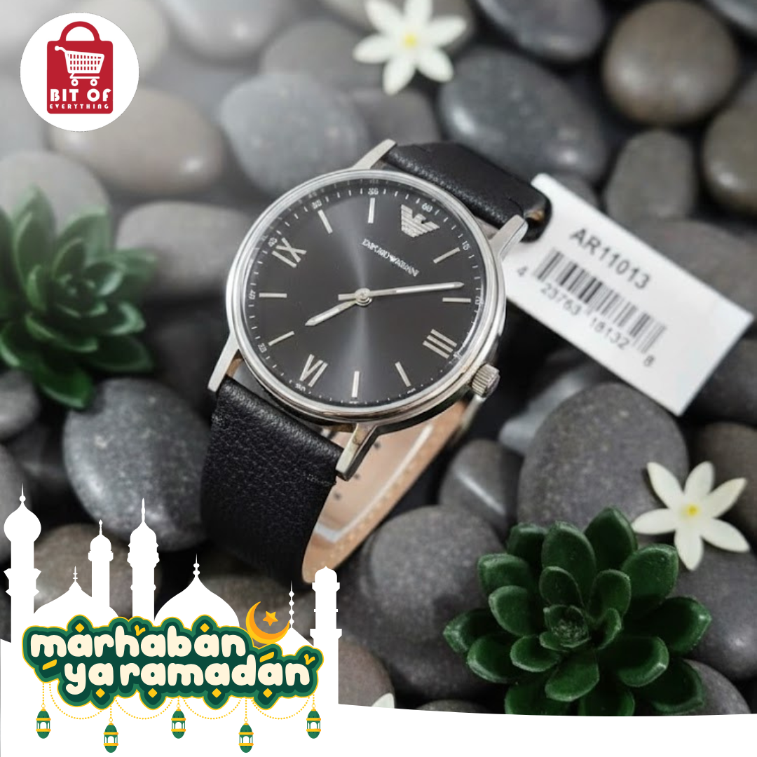 Emporio Armani Classic Black Dial Leather Strap Men's Watch