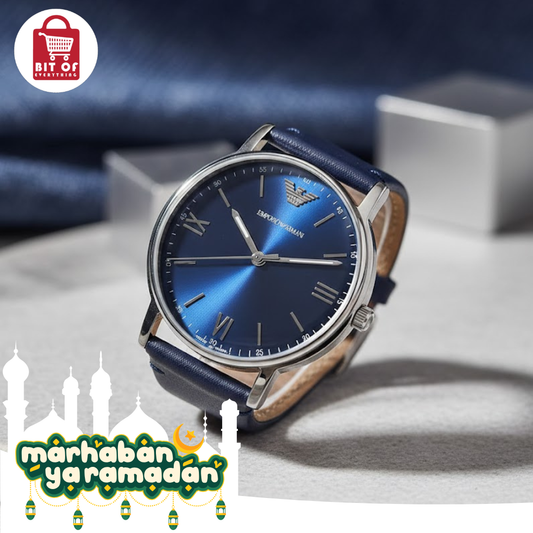 Emporio Armani Men's Classic Blue Sunray Dial Leather Watch