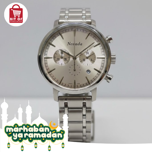 Nevada Men's Silver Chronograph Steel Bracelet Watch