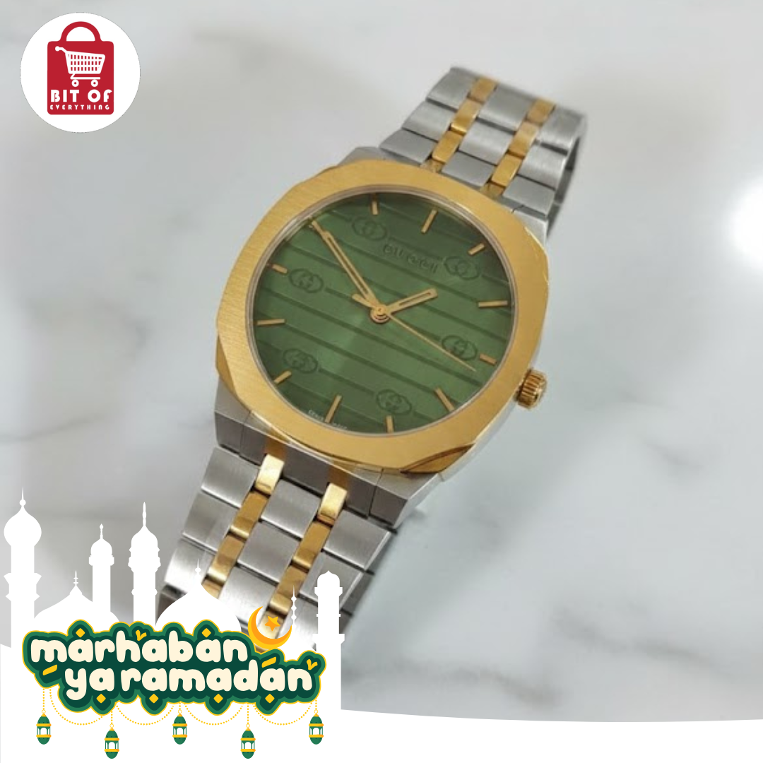 Gucci Grip Two-Tone Stainless Steel Watch with Green Dial