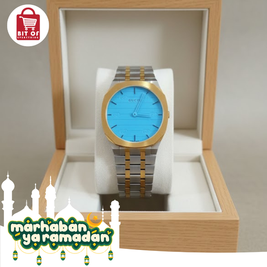 Gucci 25H Two-Tone Luxury Watch with Turquoise Dial (Without Box)