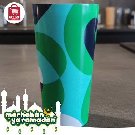 Geometric Pattern Insulated Tumbler - Vibrant Green & Teal Abstract Design