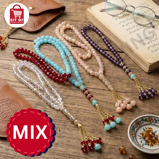 Premium Handcrafted Crystal Tasbih - Elegant Prayer Beads with Gold-Toned Tassels (DEAL OF 2)