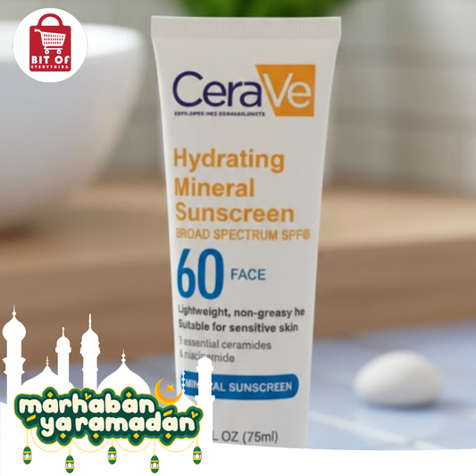 CeraVe Hydrating Mineral Sunscreen Broad Spectrum SPF 60 Face Lotion (2.5 fl oz)