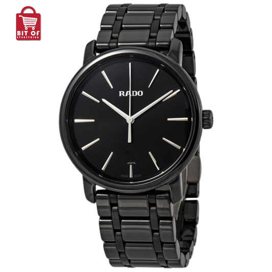 Rado Diamaster mens wrist watch in black dial with date in anti reflecting sapphire glass